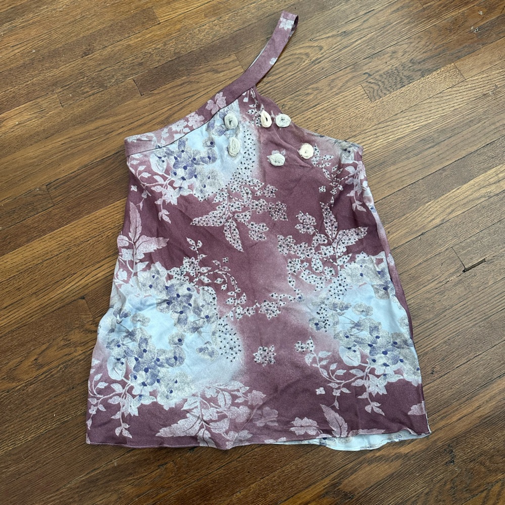 Chloe Vintage Silk Floral One-Shoulder Top